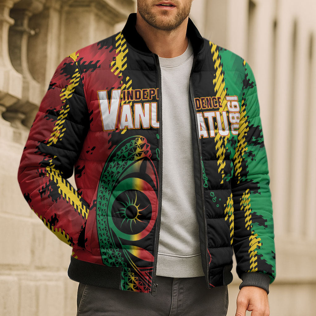 Vanuatu 46th Year Anniversary Bomber Puffer Jacket Tamtam Slit Drums Long God Yumi Stanap