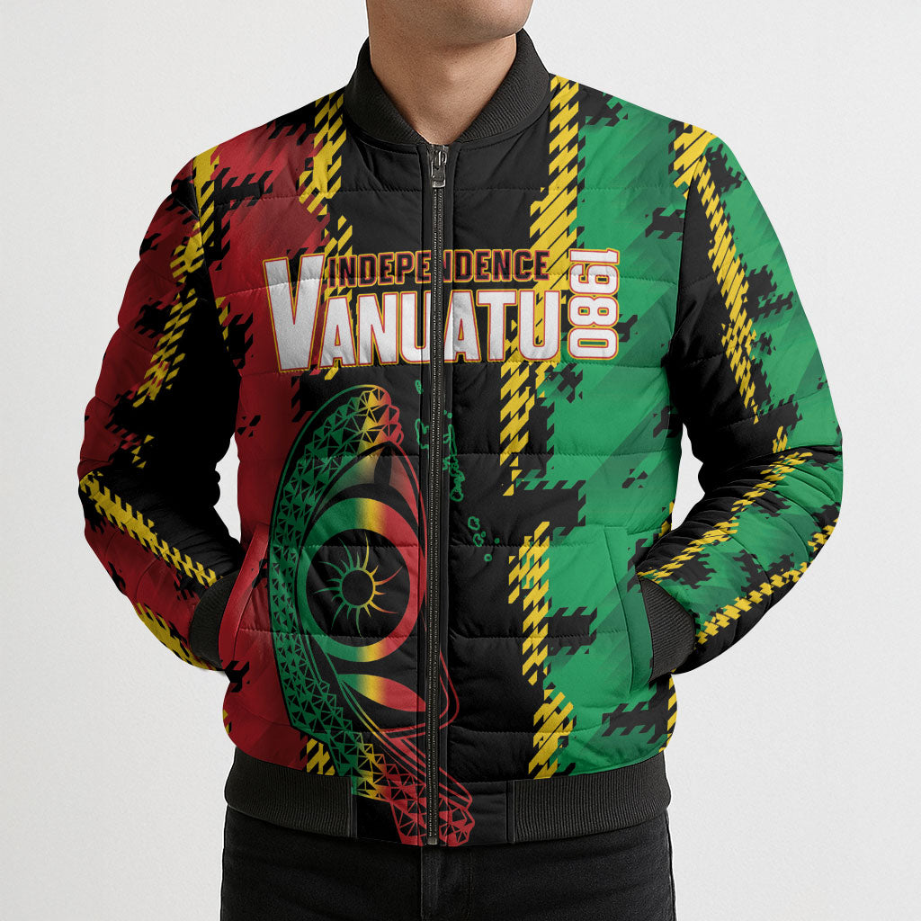 Vanuatu 46th Year Anniversary Bomber Puffer Jacket Tamtam Slit Drums Long God Yumi Stanap