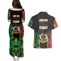 Vanuatu 46th Year Anniversary Couples Matching Puletasi and Hawaiian Shirt Tamtam Slit Drums Long God Yumi Stanap LT9 - Polynesian Pride