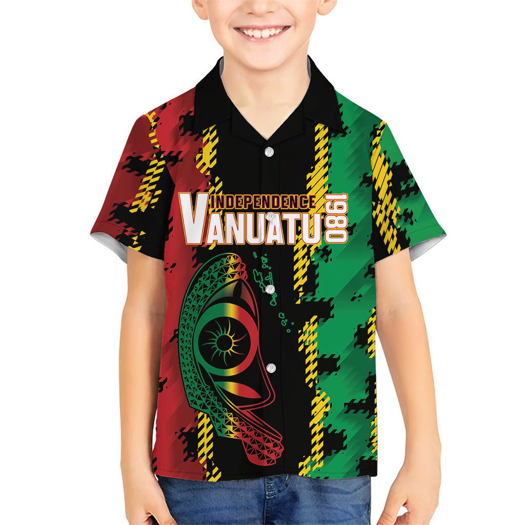 Vanuatu 46th Year Anniversary Family Matching Long Sleeve Bodycon Dress and Hawaiian Shirt Tamtam Slit Drums Long God Yumi Stanap LT9 Son's Shirt Black - Polynesian Pride