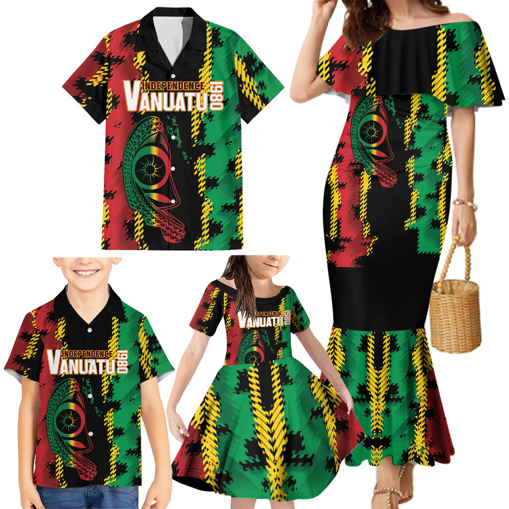 Vanuatu 46th Year Anniversary Family Matching Mermaid Dress and Hawaiian Shirt Tamtam Slit Drums Long God Yumi Stanap LT9 - Polynesian Pride