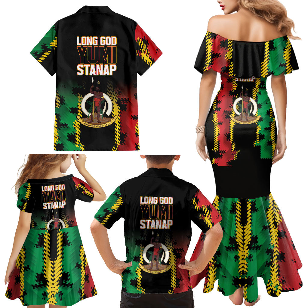 Vanuatu 46th Year Anniversary Family Matching Mermaid Dress and Hawaiian Shirt Tamtam Slit Drums Long God Yumi Stanap LT9 - Polynesian Pride