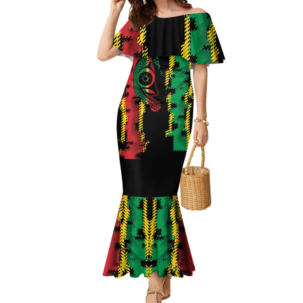 Vanuatu 46th Year Anniversary Family Matching Mermaid Dress and Hawaiian Shirt Tamtam Slit Drums Long God Yumi Stanap LT9 Mom's Dress Black - Polynesian Pride