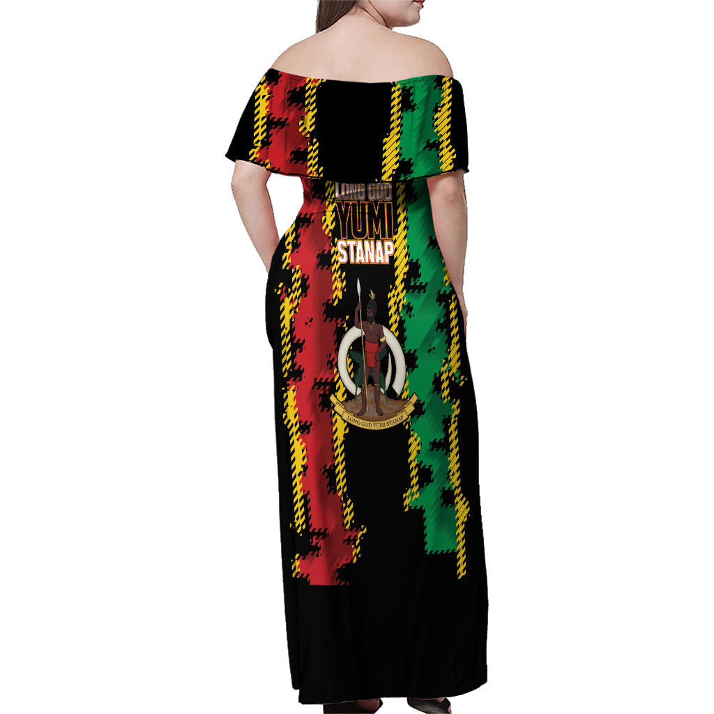 Vanuatu 46th Year Anniversary Family Matching Off Shoulder Maxi Dress and Hawaiian Shirt Tamtam Slit Drums Long God Yumi Stanap LT9 - Polynesian Pride