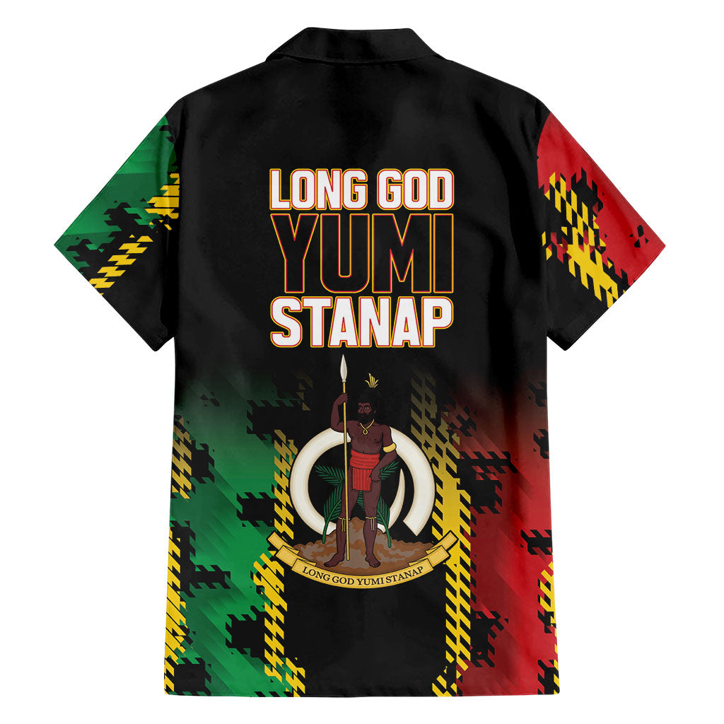 Vanuatu 46th Year Anniversary Family Matching Off Shoulder Short Dress and Hawaiian Shirt Tamtam Slit Drums Long God Yumi Stanap LT9 - Polynesian Pride