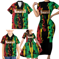 Vanuatu 46th Year Anniversary Family Matching Short Sleeve Bodycon Dress and Hawaiian Shirt Tamtam Slit Drums Long God Yumi Stanap LT9 - Polynesian Pride