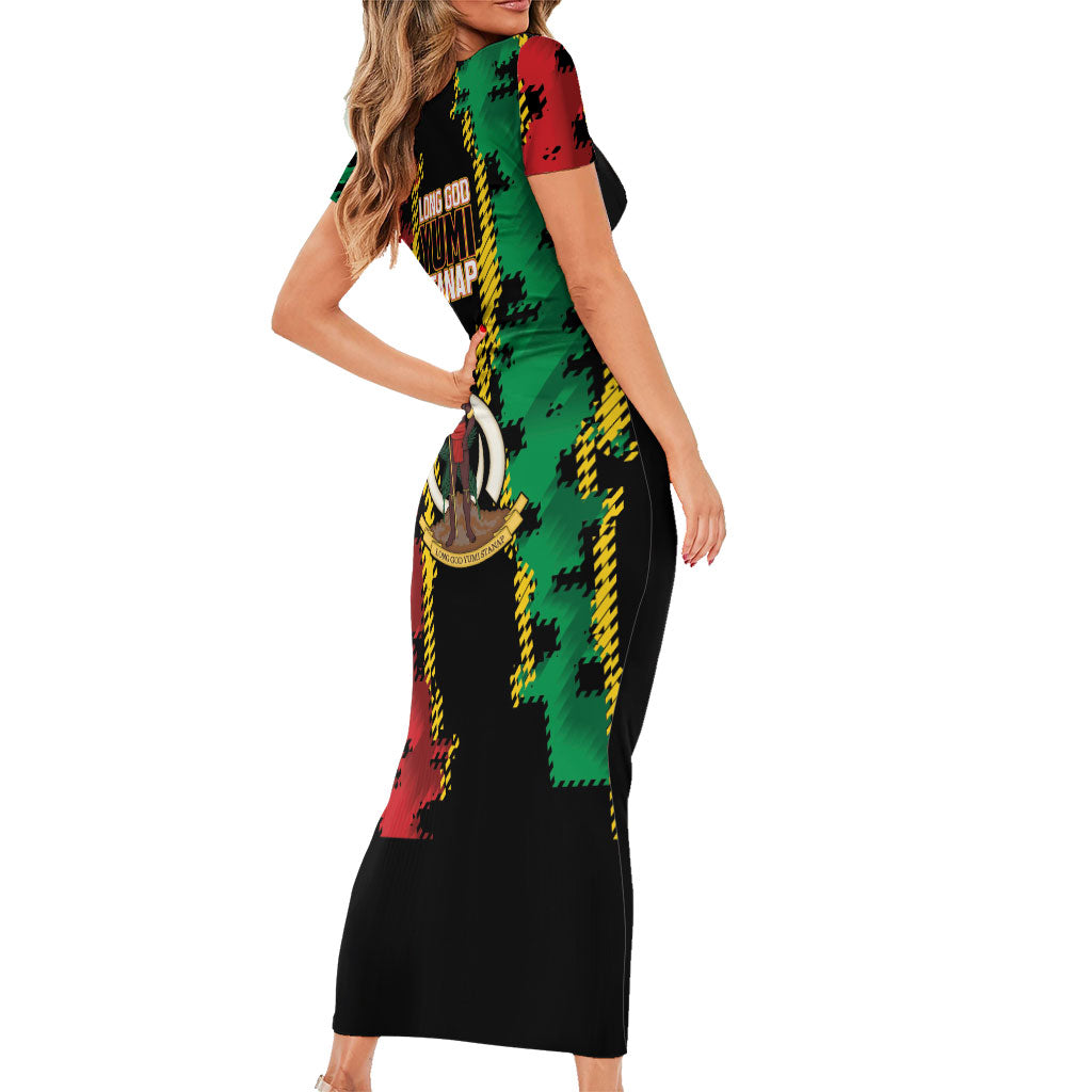 Vanuatu 46th Year Anniversary Family Matching Short Sleeve Bodycon Dress and Hawaiian Shirt Tamtam Slit Drums Long God Yumi Stanap LT9 - Polynesian Pride