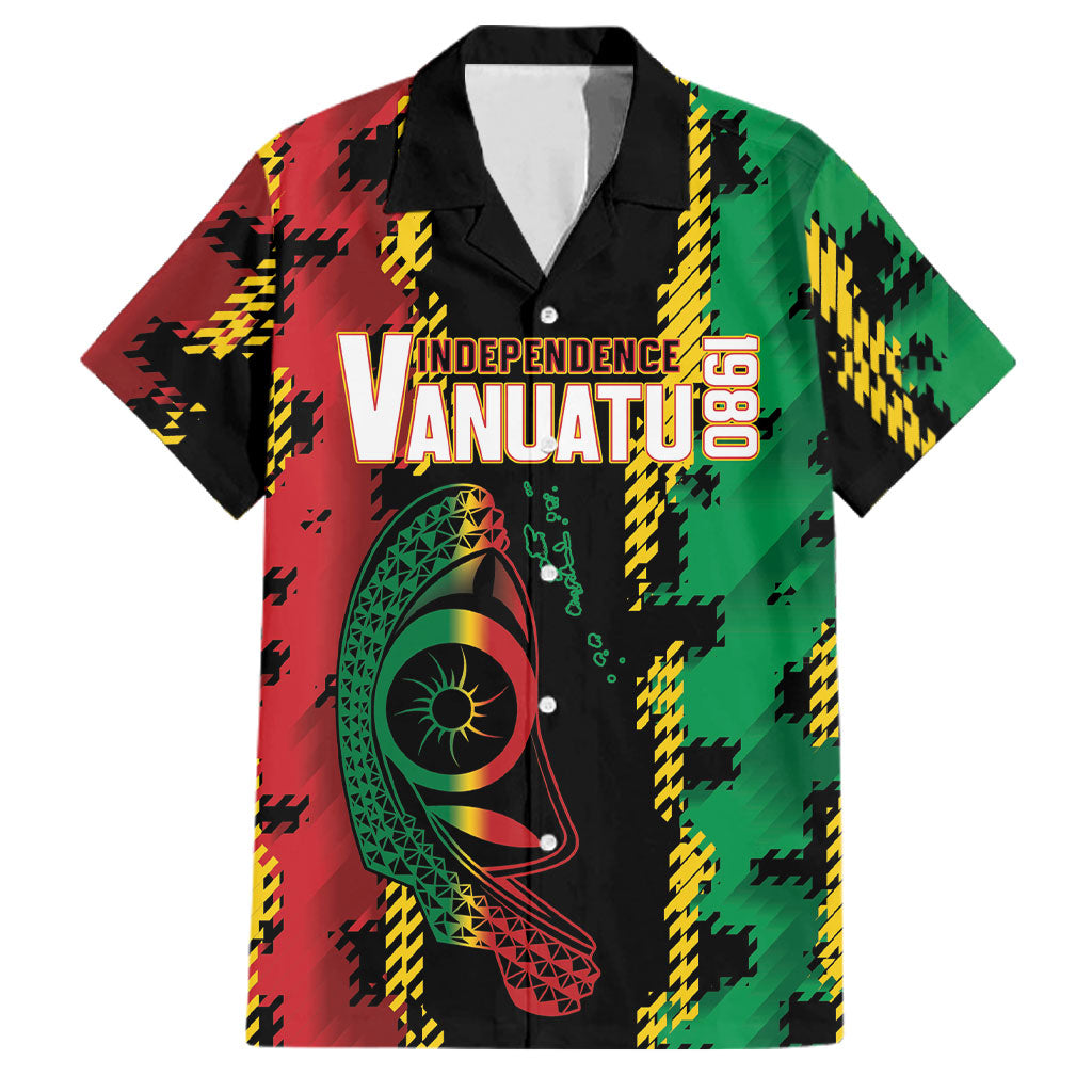 Vanuatu 46th Year Anniversary Family Matching Summer Maxi Dress and Hawaiian Shirt Tamtam Slit Drums Long God Yumi Stanap LT9 Dad's Shirt - Short Sleeve Black - Polynesian Pride
