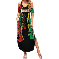 Vanuatu 46th Year Anniversary Family Matching Summer Maxi Dress and Hawaiian Shirt Tamtam Slit Drums Long God Yumi Stanap LT9 Mom's Dress Black - Polynesian Pride