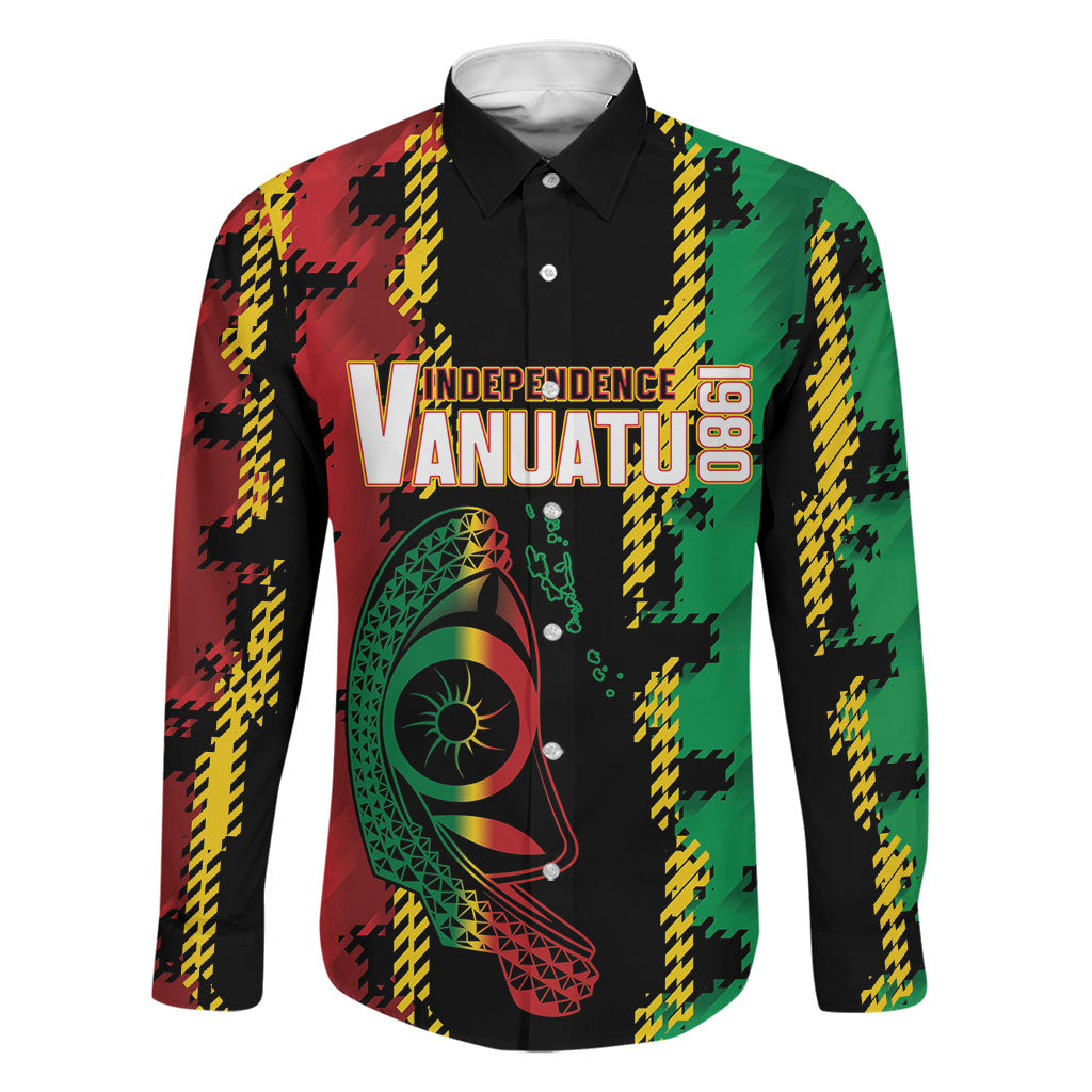 Vanuatu 46th Year Anniversary Family Matching Tank Maxi Dress and Hawaiian Shirt Tamtam Slit Drums Long God Yumi Stanap LT9 Dad's Shirt - Long Sleeve Black - Polynesian Pride
