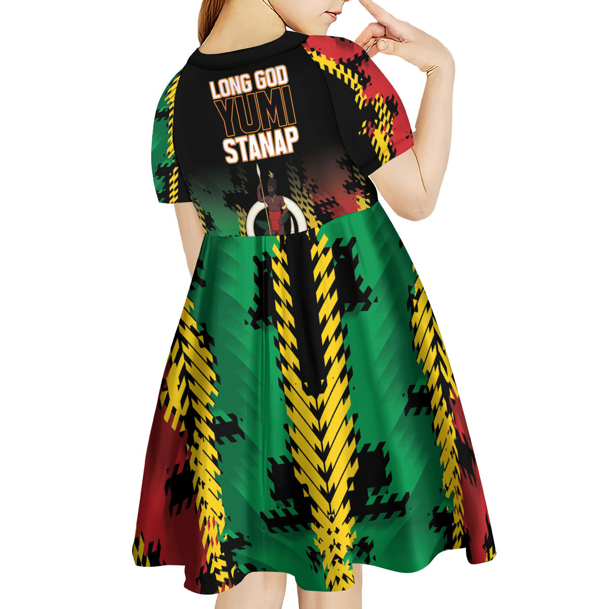Vanuatu 46th Year Anniversary Kid Short Sleeve Dress Tamtam Slit Drums Long God Yumi Stanap