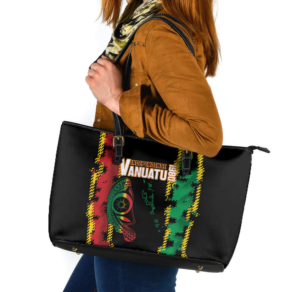 Vanuatu 46th Year Anniversary Leather Tote Bag Tamtam Slit Drums Long God Yumi Stanap