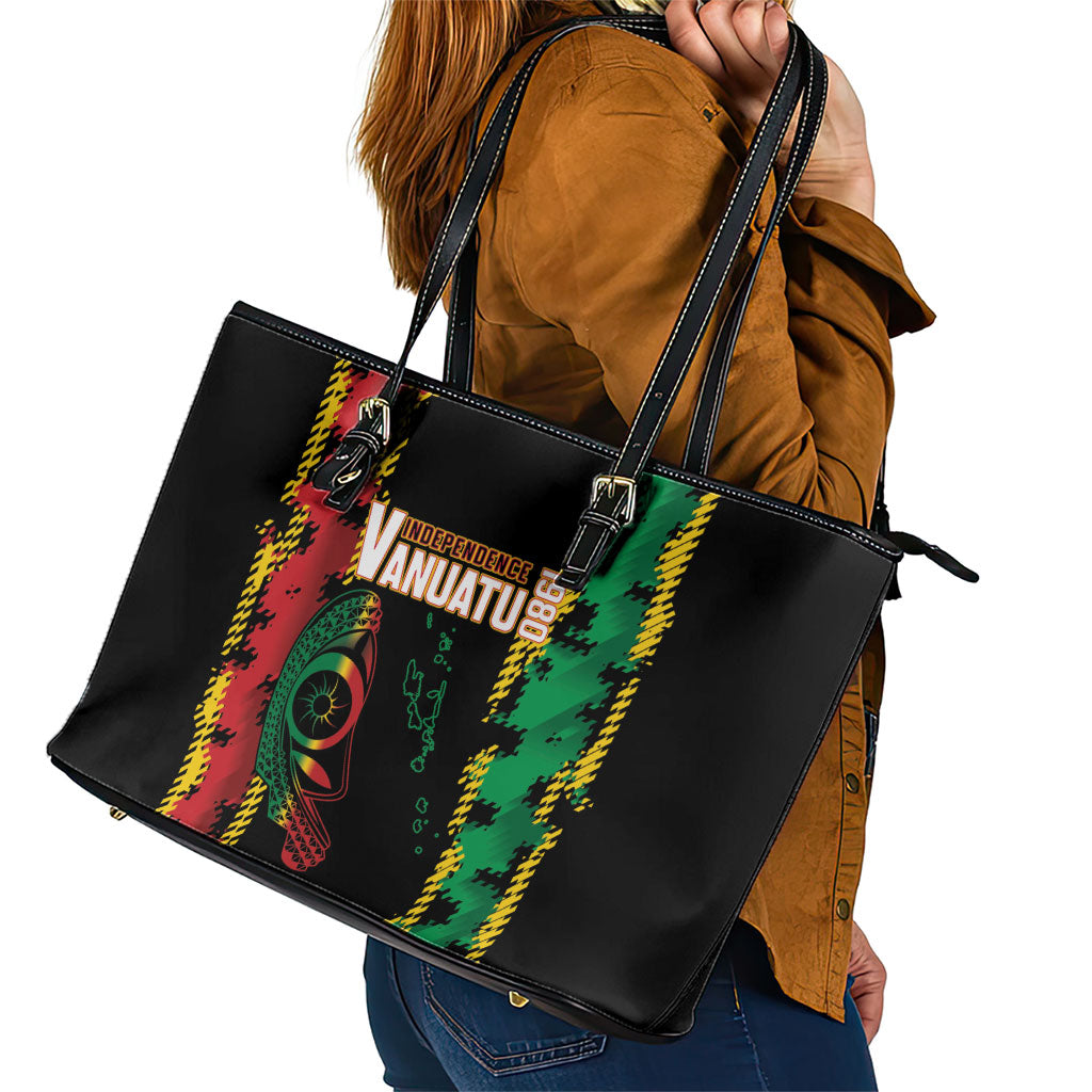 Vanuatu 46th Year Anniversary Leather Tote Bag Tamtam Slit Drums Long God Yumi Stanap