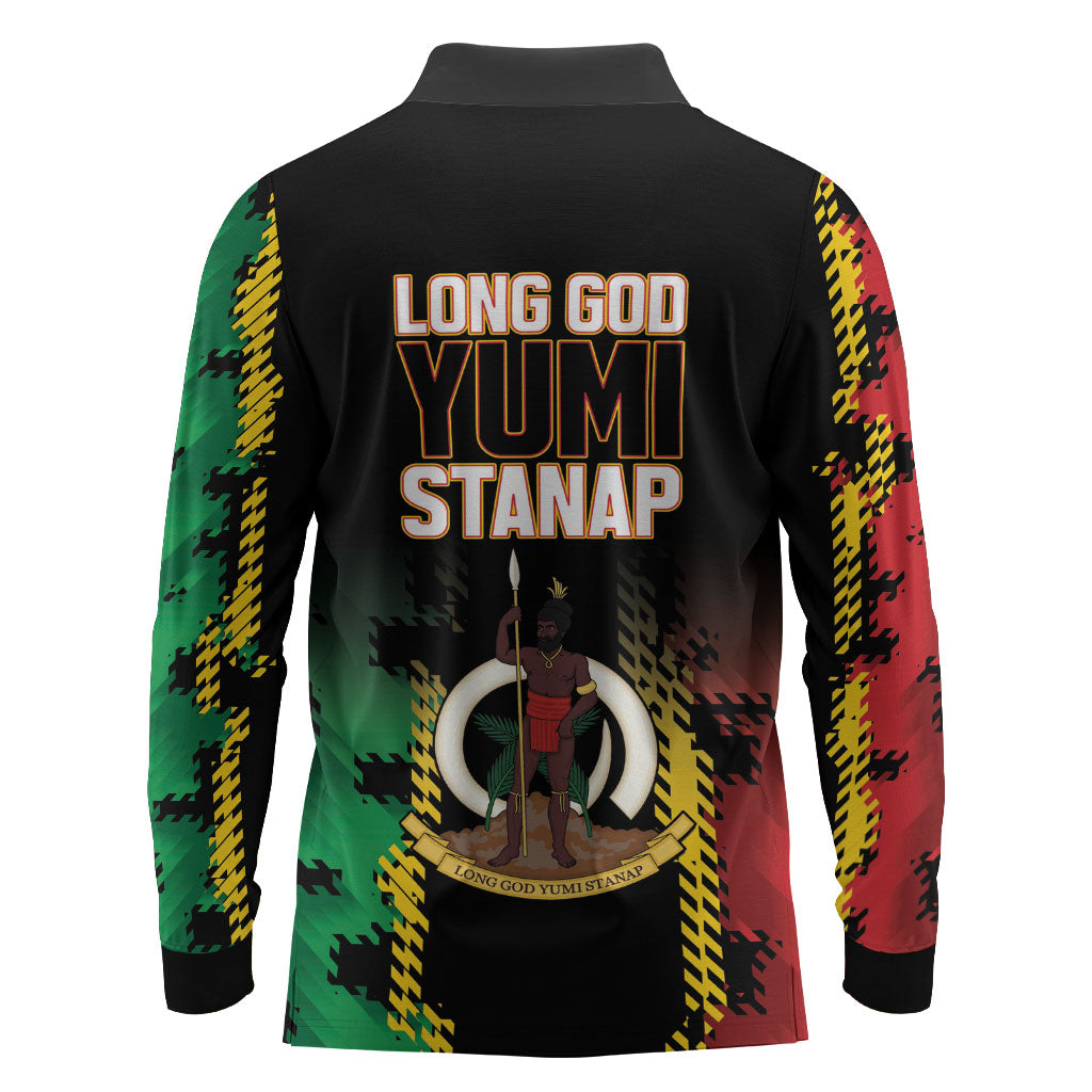 Vanuatu 46th Year Anniversary Long Sleeve Polo Shirt Tamtam Slit Drums Long God Yumi Stanap