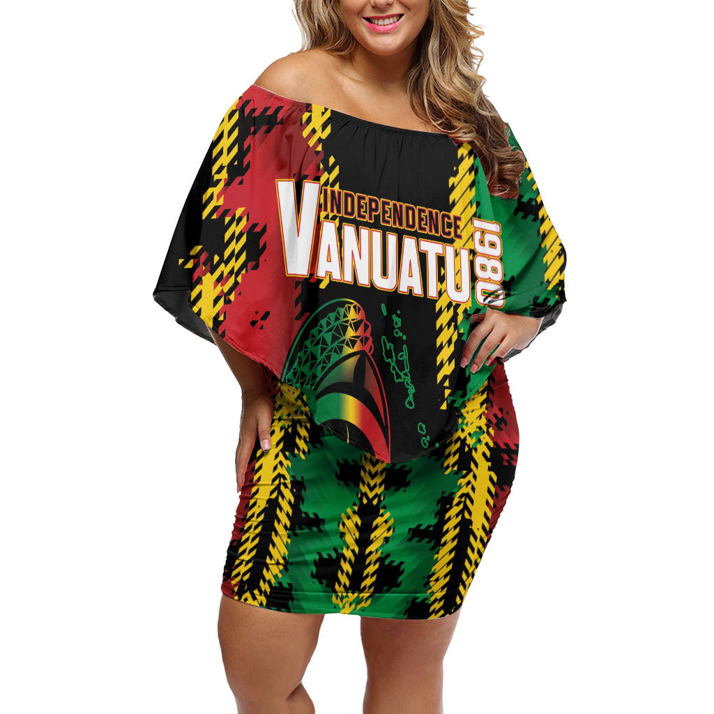 Vanuatu 46th Year Anniversary Off Shoulder Short Dress Tamtam Slit Drums Long God Yumi Stanap