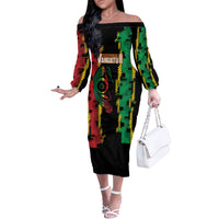 Vanuatu 46th Year Anniversary Off The Shoulder Long Sleeve Dress Tamtam Slit Drums Long God Yumi Stanap
