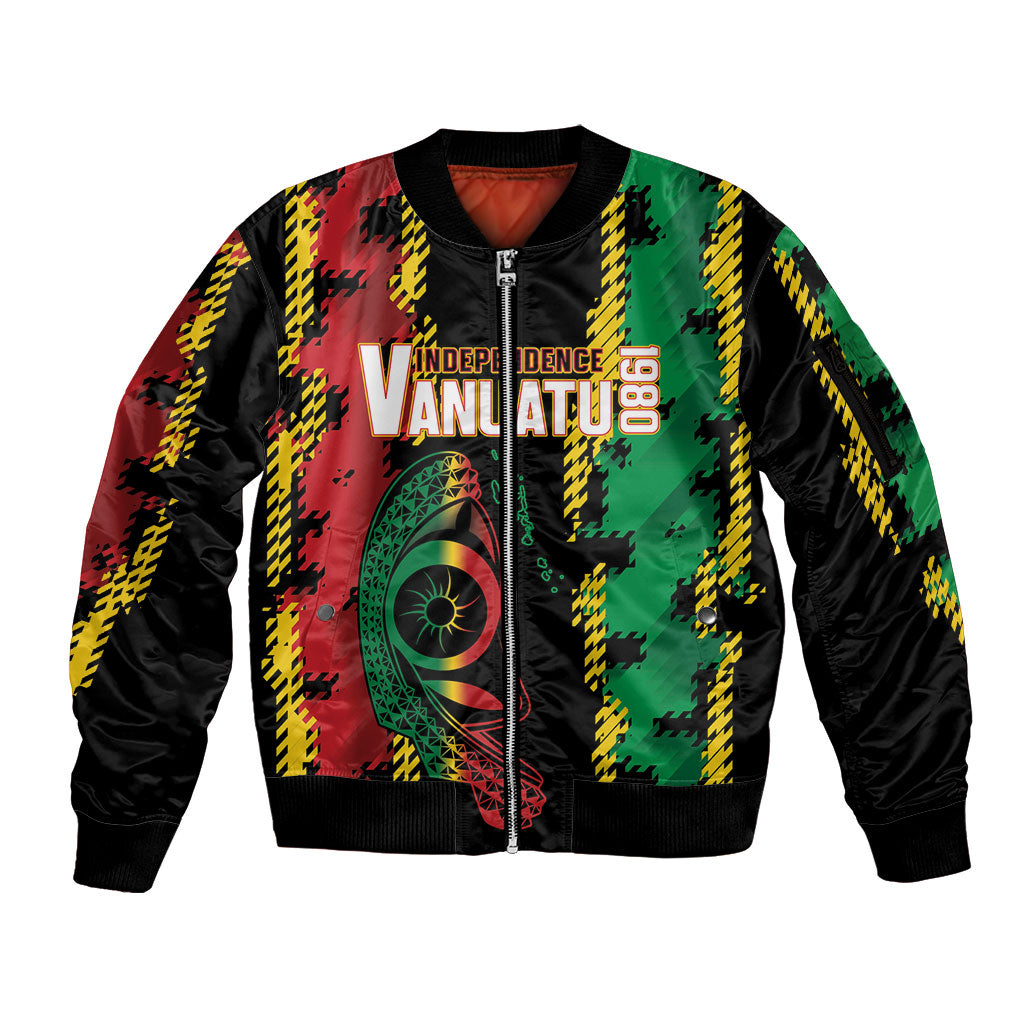 Vanuatu 46th Year Anniversary Sleeve Zip Bomber Jacket Tamtam Slit Drums Long God Yumi Stanap