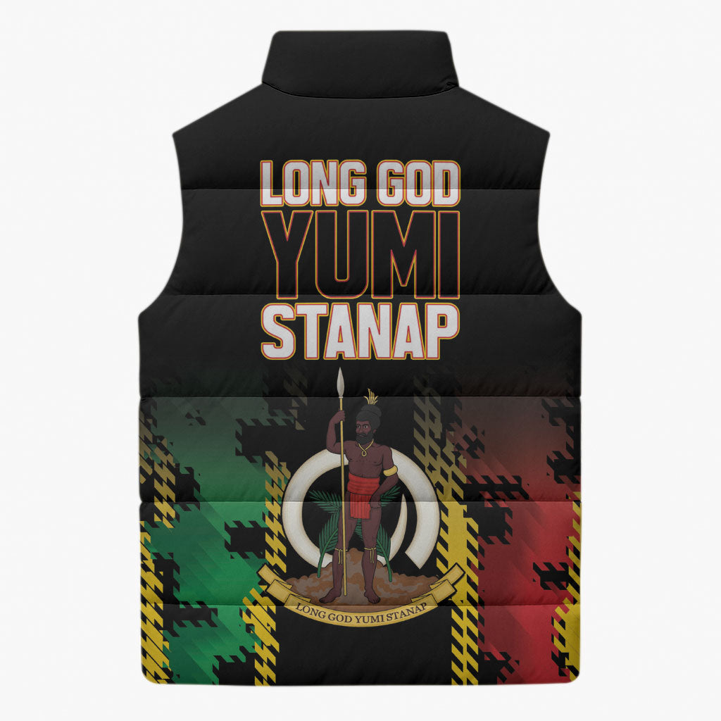 Vanuatu 46th Year Anniversary Sleeveless Puffer Jacket Tamtam Slit Drums Long God Yumi Stanap