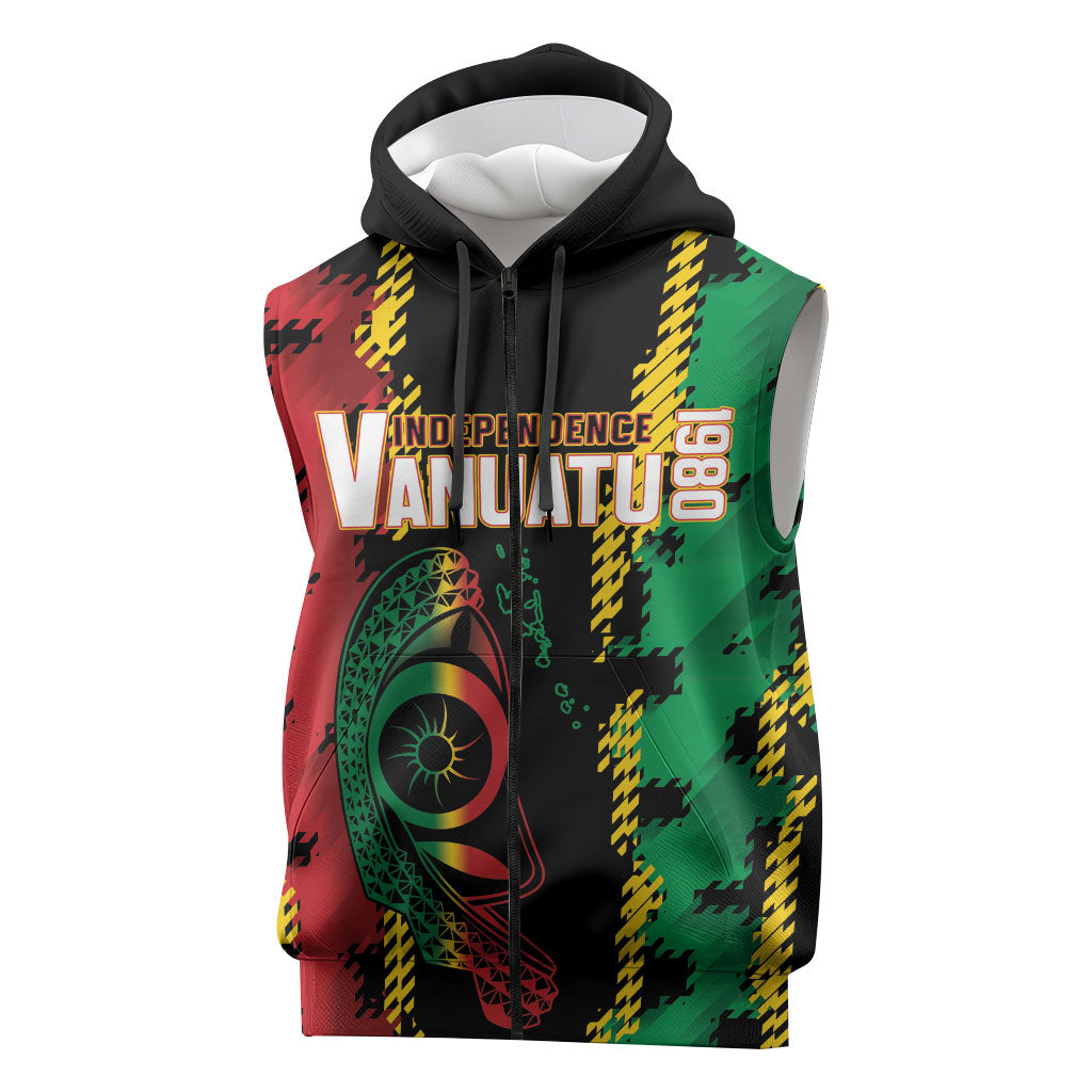 Vanuatu 46th Year Anniversary Sleeveless Zip Hoodie Tamtam Slit Drums Long God Yumi Stanap