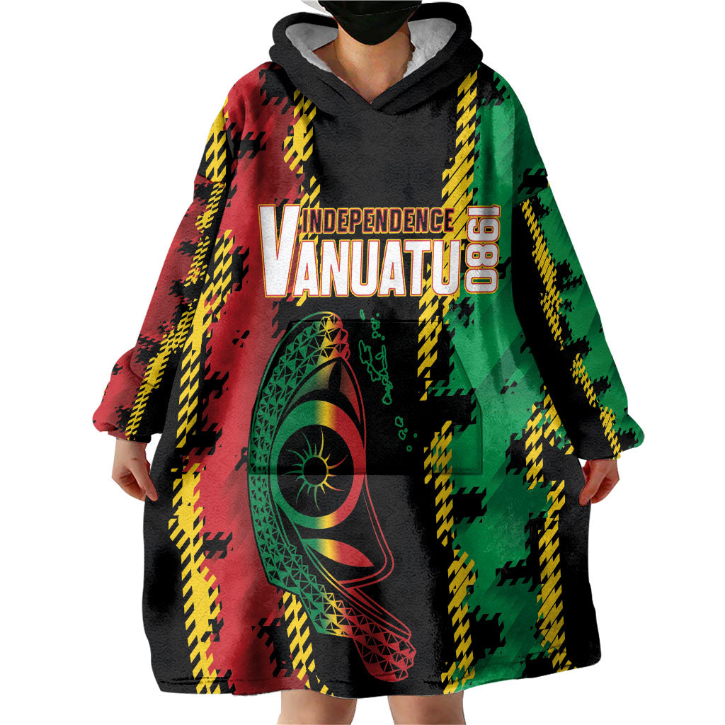 Vanuatu 46th Year Anniversary Wearable Blanket Hoodie Tamtam Slit Drums Long God Yumi Stanap