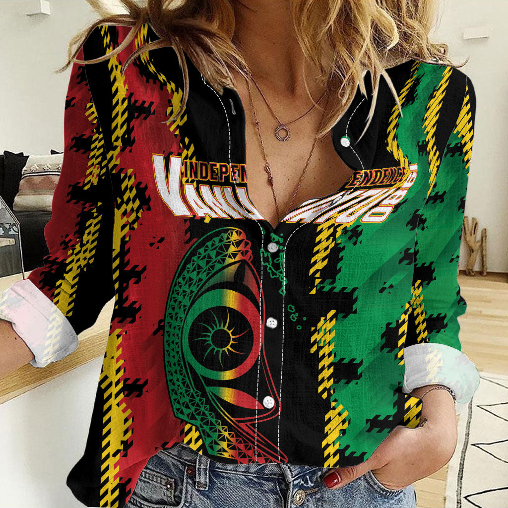 Vanuatu 46th Year Anniversary Women Casual Shirt Tamtam Slit Drums Long God Yumi Stanap