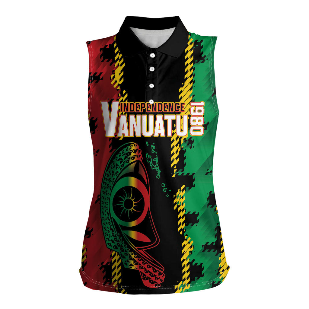 Vanuatu 46th Year Anniversary Women Sleeveless Polo Shirt Tamtam Slit Drums Long God Yumi Stanap