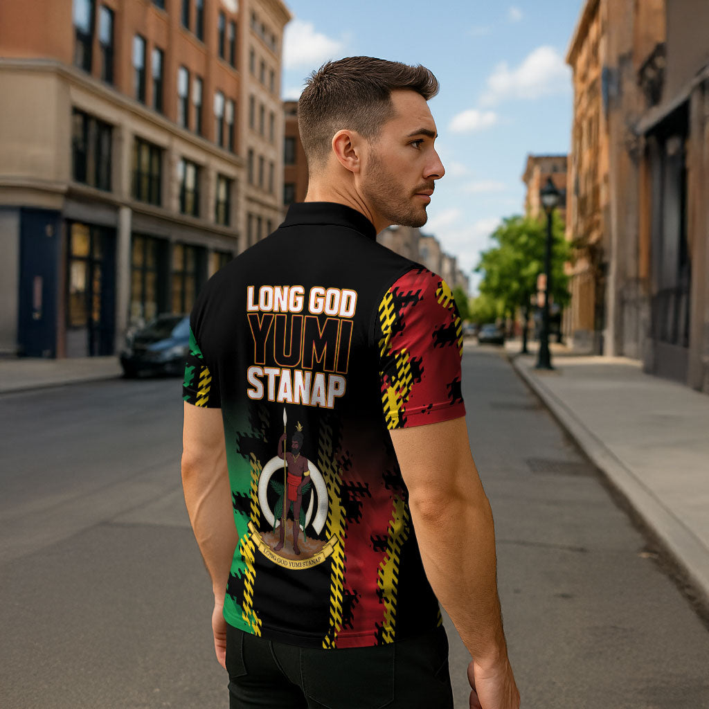 Vanuatu 46th Year Anniversary Zipper Polo Shirt Tamtam Slit Drums Long God Yumi Stanap