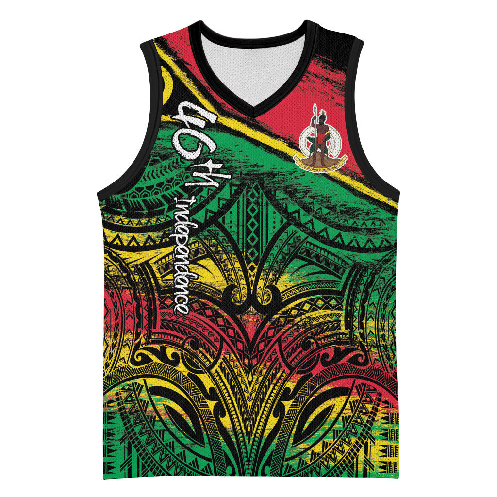 Vanuatu 46th Year Anniversary Basketball Jersey Vintage Grunge Vanuatu Flag Heritage
