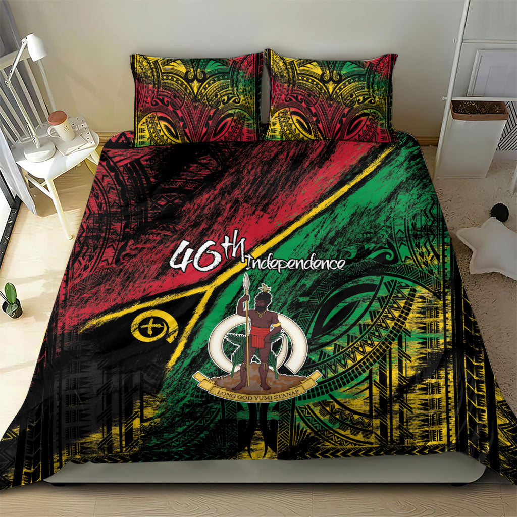 Vanuatu 46th Year Anniversary Bedding Set Vintage Grunge Vanuatu Flag Heritage