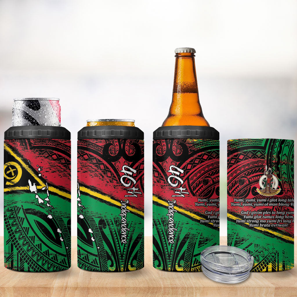 Vanuatu 46th Year Anniversary 4 in 1 Can Cooler Tumbler Vintage Grunge Vanuatu Flag Heritage