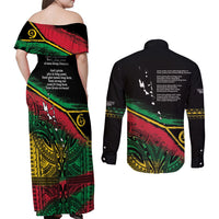 Vanuatu 46th Year Anniversary Couples Matching Off Shoulder Maxi Dress and Long Sleeve Button Shirt Vintage Grunge Vanuatu Flag Heritage