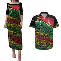 Vanuatu 46th Year Anniversary Couples Matching Puletasi and Hawaiian Shirt Vintage Grunge Vanuatu Flag Heritage