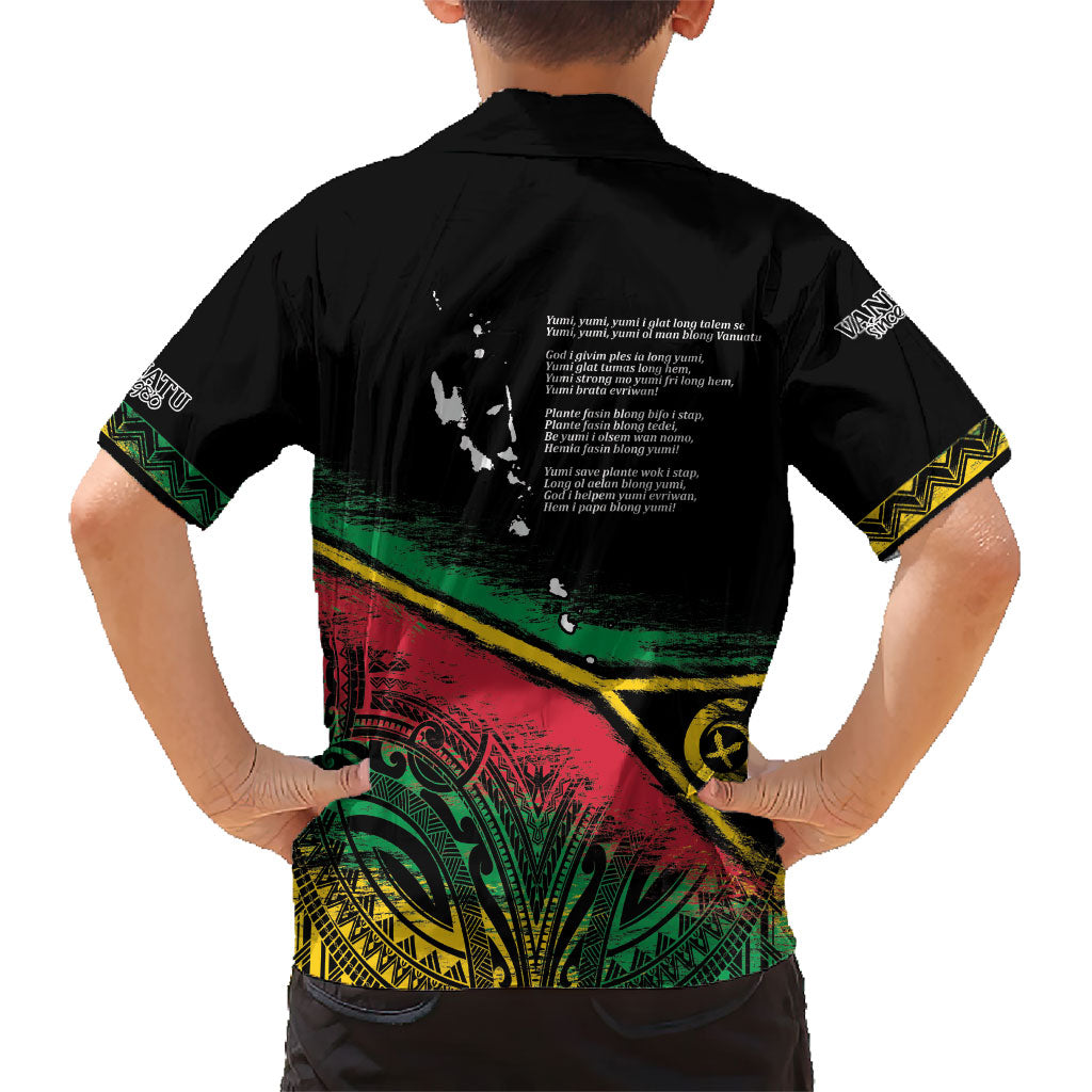 Vanuatu 46th Year Anniversary Family Matching Off The Shoulder Long Sleeve Dress and Hawaiian Shirt Vintage Grunge Vanuatu Flag Heritage LT9 - Polynesian Pride