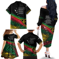 Vanuatu 46th Year Anniversary Family Matching Off The Shoulder Long Sleeve Dress and Hawaiian Shirt Vintage Grunge Vanuatu Flag Heritage LT9 - Polynesian Pride