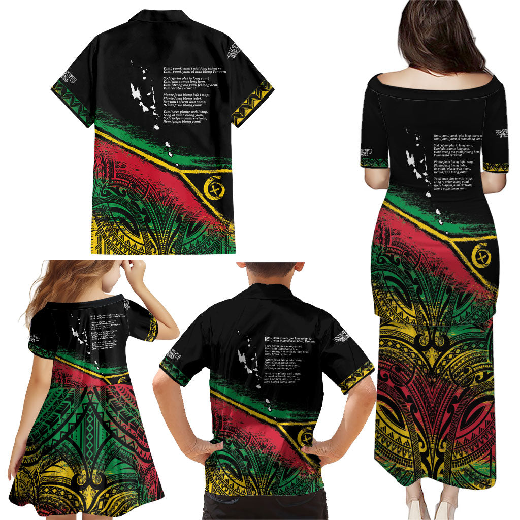 Vanuatu 46th Year Anniversary Family Matching Puletasi and Hawaiian Shirt Vintage Grunge Vanuatu Flag Heritage LT9 - Polynesian Pride