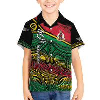 Vanuatu 46th Year Anniversary Family Matching Short Sleeve Bodycon Dress and Hawaiian Shirt Vintage Grunge Vanuatu Flag Heritage LT9 Son's Shirt Black - Polynesian Pride