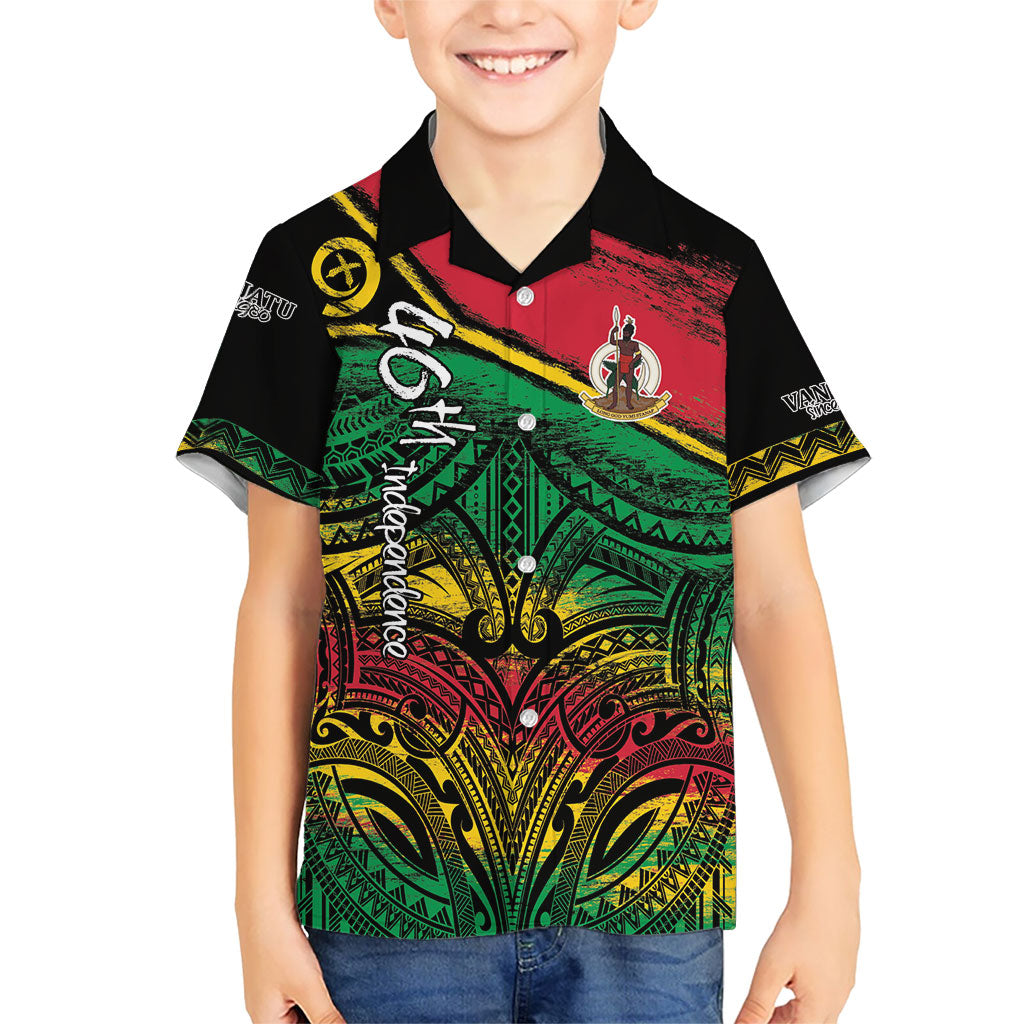 Vanuatu 46th Year Anniversary Family Matching Tank Maxi Dress and Hawaiian Shirt Vintage Grunge Vanuatu Flag Heritage LT9 Son's Shirt Black - Polynesian Pride