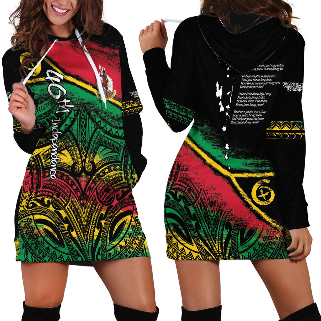 Vanuatu 46th Year Anniversary Hoodie Dress Vintage Grunge Vanuatu Flag Heritage