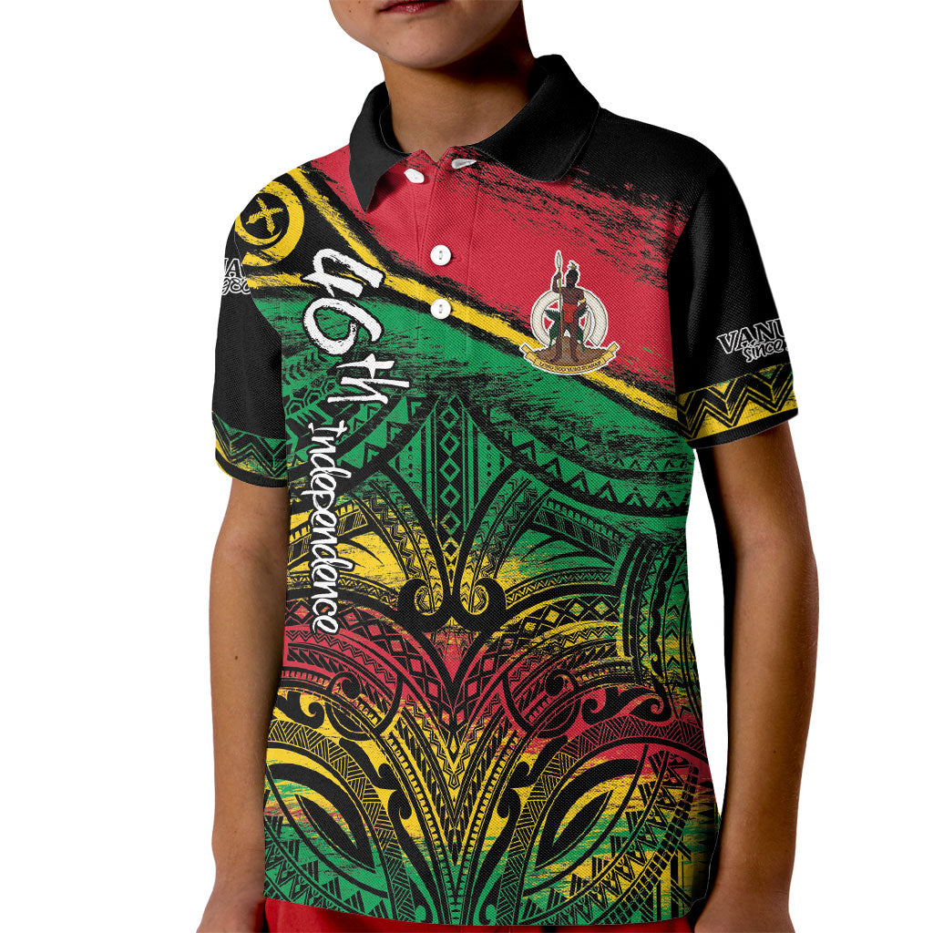 Vanuatu 46th Year Anniversary Kid Polo Shirt Vintage Grunge Vanuatu Flag Heritage