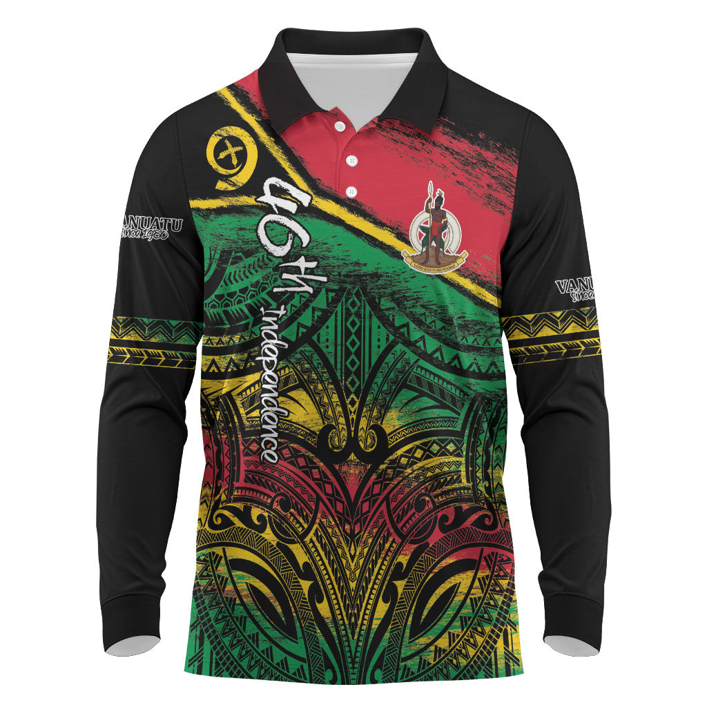 Vanuatu 46th Year Anniversary Long Sleeve Polo Shirt Vintage Grunge Vanuatu Flag Heritage