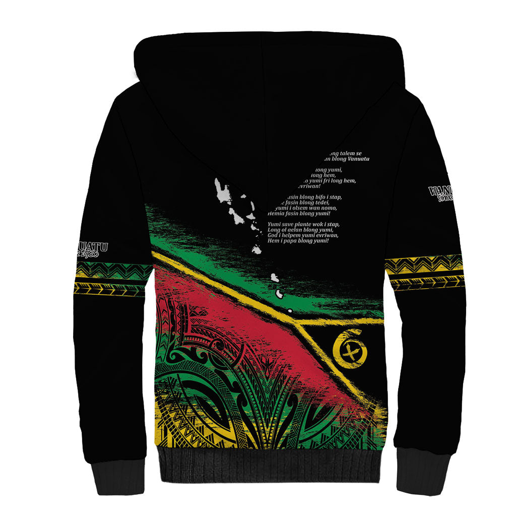 Vanuatu 46th Year Anniversary Sherpa Hoodie Vintage Grunge Vanuatu Flag Heritage