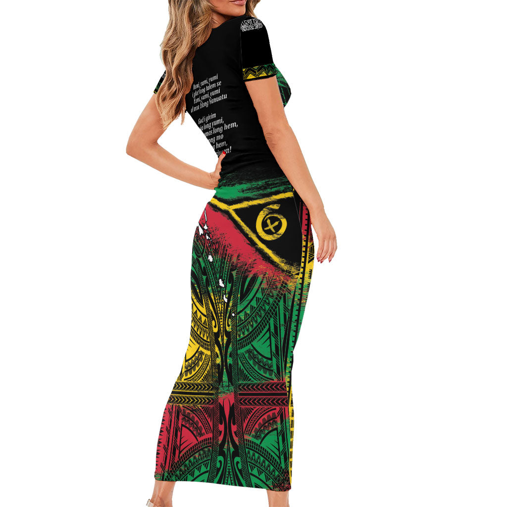 Vanuatu 46th Year Anniversary Short Sleeve Bodycon Dress Vintage Grunge Vanuatu Flag Heritage