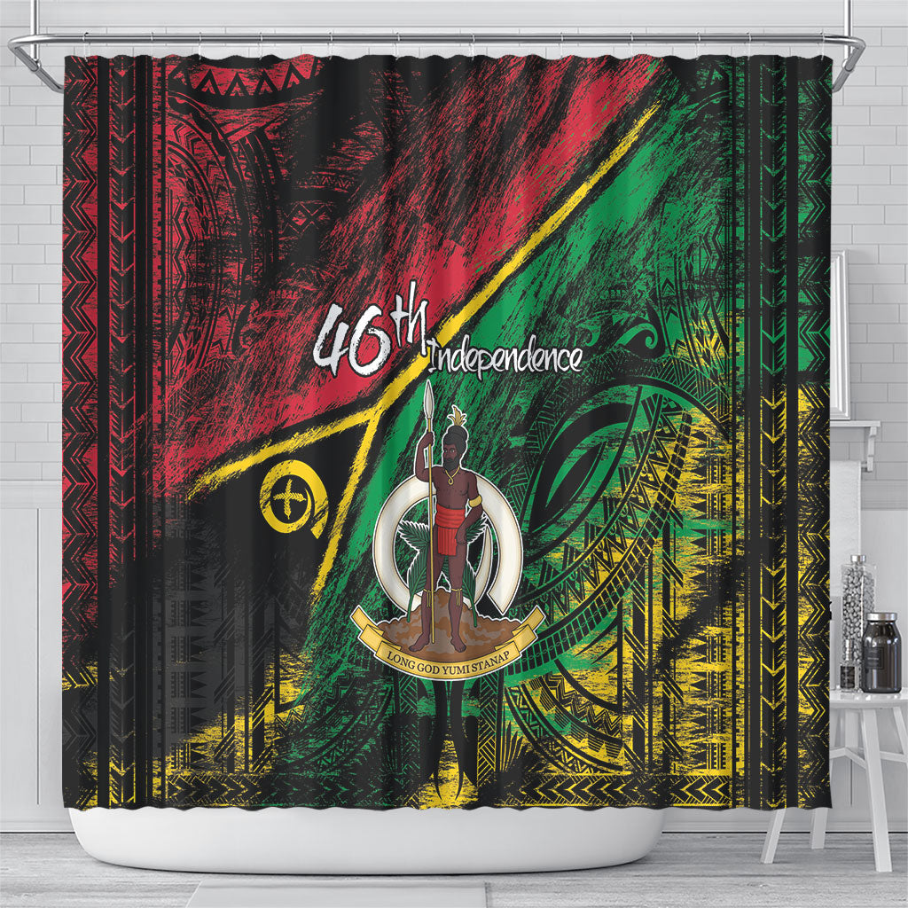 Vanuatu 46th Year Anniversary Shower Curtain Vintage Grunge Vanuatu Flag Heritage