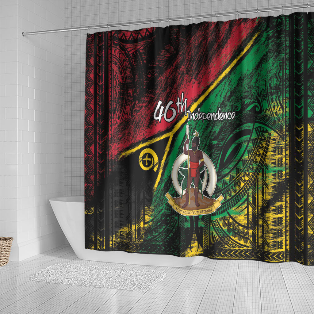 Vanuatu 46th Year Anniversary Shower Curtain Vintage Grunge Vanuatu Flag Heritage