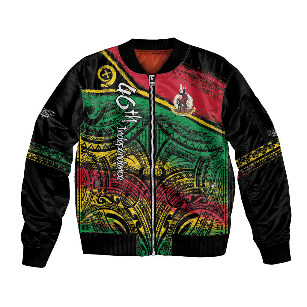 Vanuatu 46th Year Anniversary Sleeve Zip Bomber Jacket Vintage Grunge Vanuatu Flag Heritage