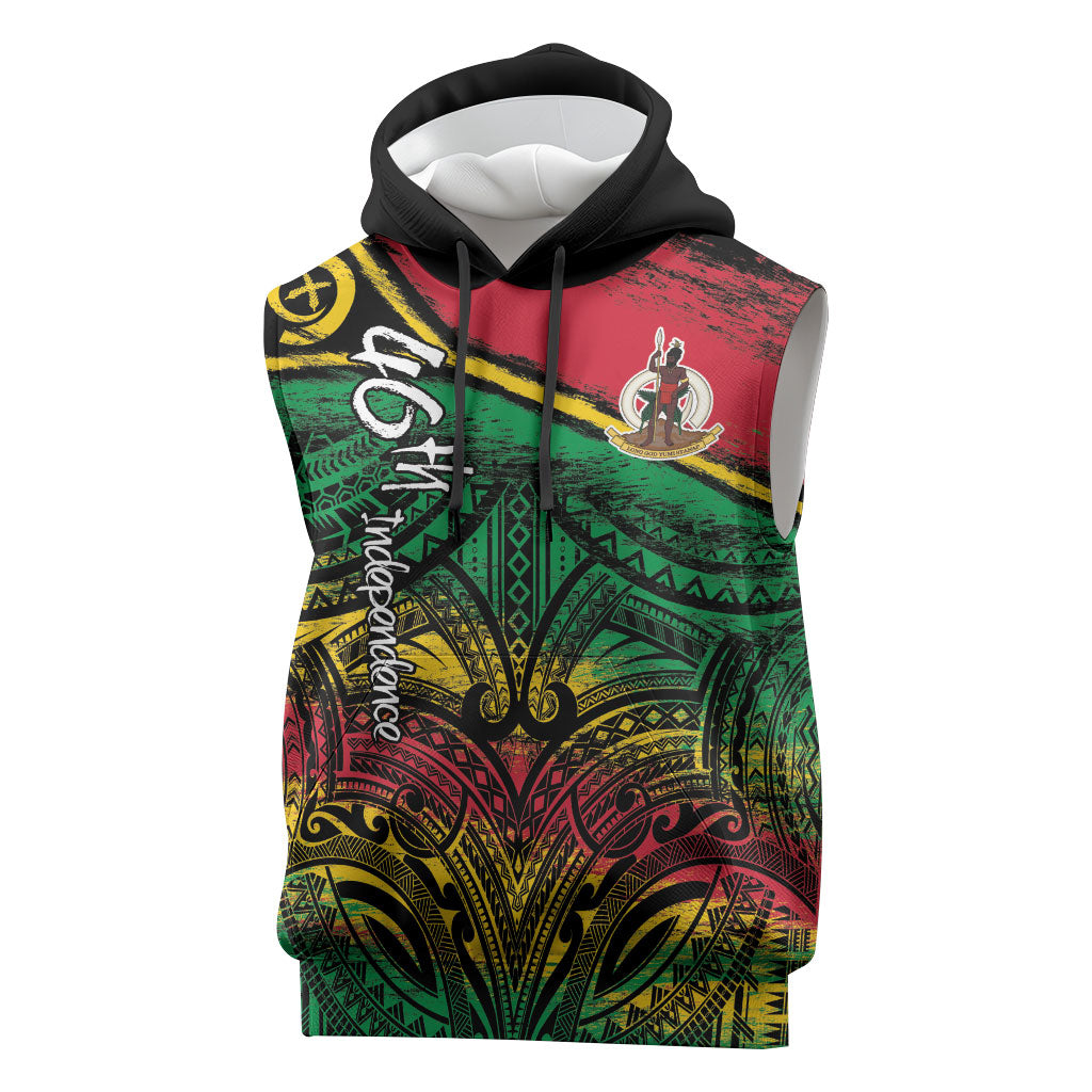 Vanuatu 46th Year Anniversary Sleeveless Hoodie Vintage Grunge Vanuatu Flag Heritage