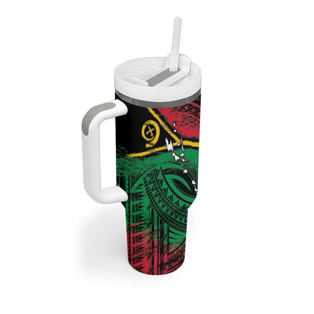 Vanuatu 46th Year Anniversary Tumbler With Handle Vintage Grunge Vanuatu Flag Heritage