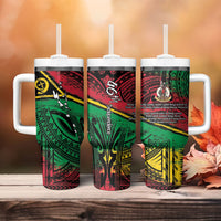 Vanuatu 46th Year Anniversary Tumbler With Handle Vintage Grunge Vanuatu Flag Heritage