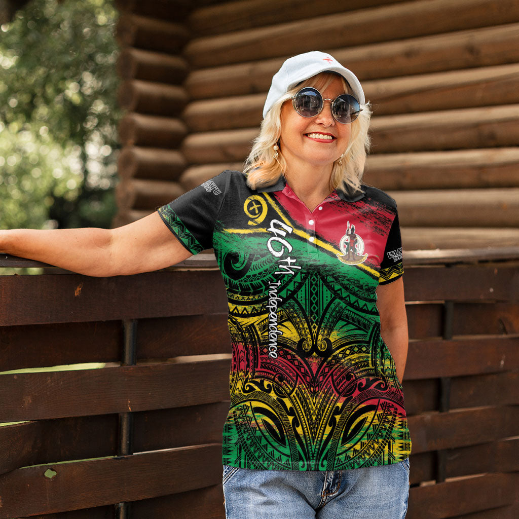 Vanuatu 46th Year Anniversary Women Polo Shirt Vintage Grunge Vanuatu Flag Heritage
