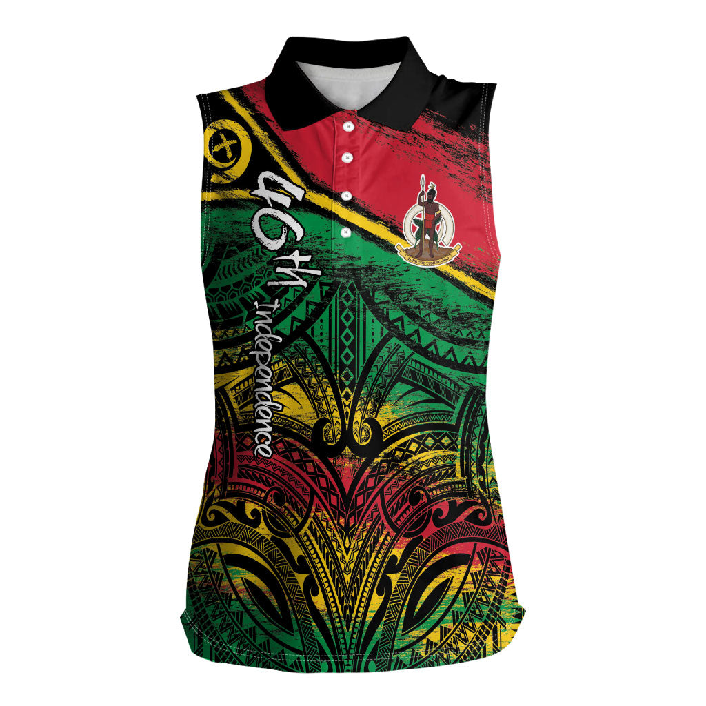 Vanuatu 46th Year Anniversary Women Sleeveless Polo Shirt Vintage Grunge Vanuatu Flag Heritage